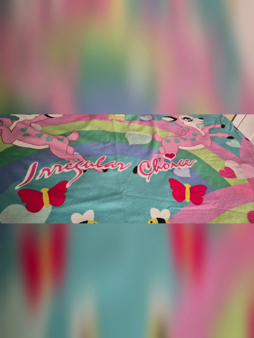 Rare Irregular Choice Large Pink, Blue Heart-Shaped Fawns Beach Towel